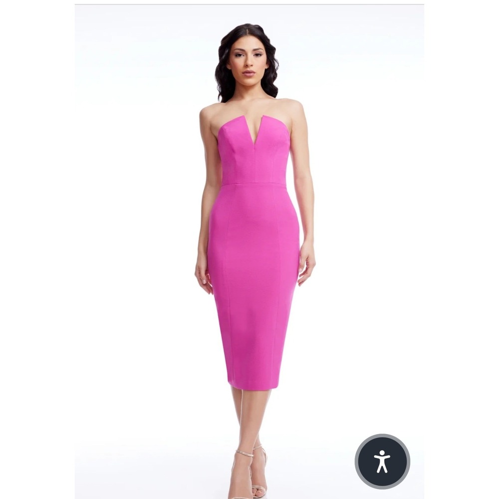 Dress The Population Perla Strapless V-Neck Midi Dress Bright Fuchsia XXL NWT